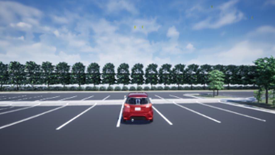 駐車場に停められた車を表示した Unreal Engine シミュレーション環境のスクリーンショット。