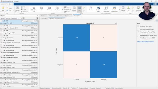 Use the Classification Learner app to interactively train and validate a machine learning model.