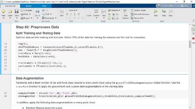 Learn how to split a data set into training and test sets, randomly add a fixed number of car and truck class objects to every point cloud, and use augmentation techniques such as flipping, scaling, rotation, and translation.